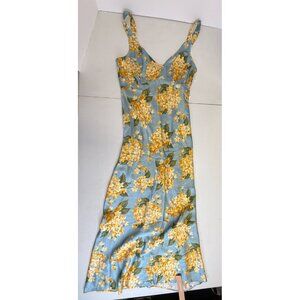 Reformation Silk Hydrangea Dress Daytona Blue Yellow Size Medium Wedding Guest